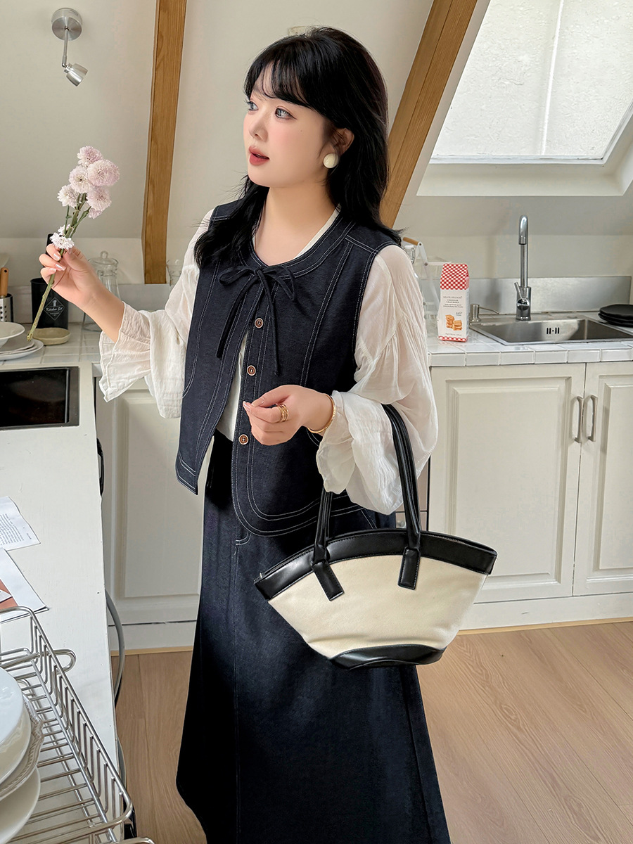 Enoch plus size Women's Wear Japanese Vintage Salt Denim Vest High Waist A Long Skirt suit 132040