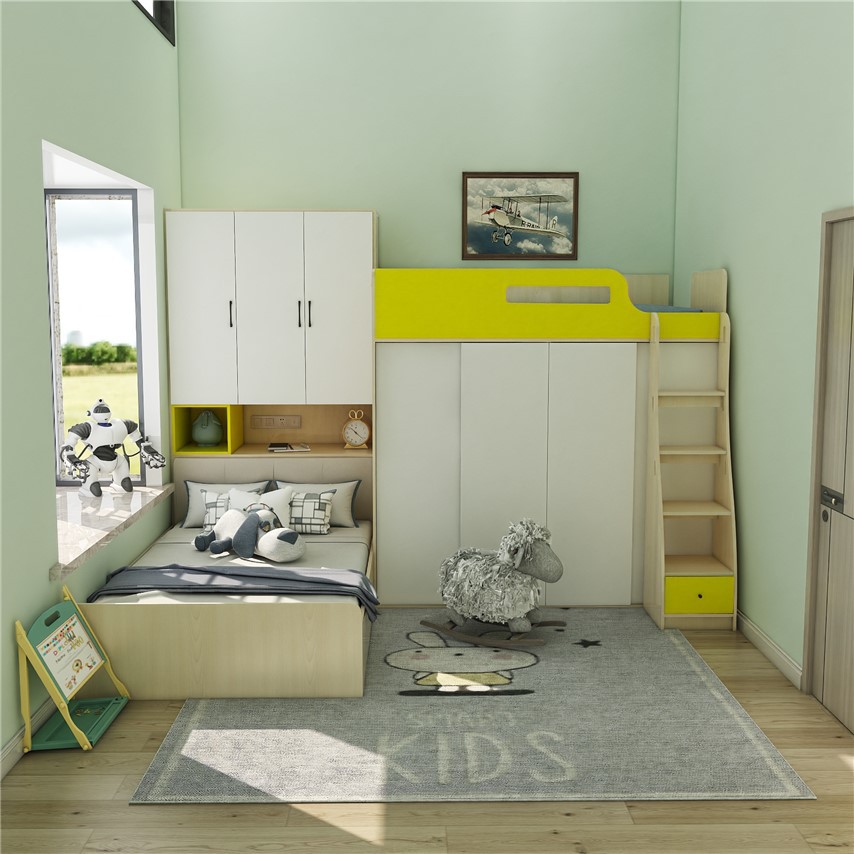 Multifunctional Staggered Space-Saving Upper and Lower Bed with Desk Wardrobe Combination Bed for Boys and Girls Whole House