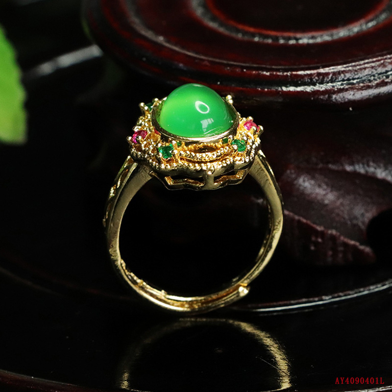 Love Yu natural green chalcedony ring ice agate ring palace wind jewelry wholesale generation AY4090401L