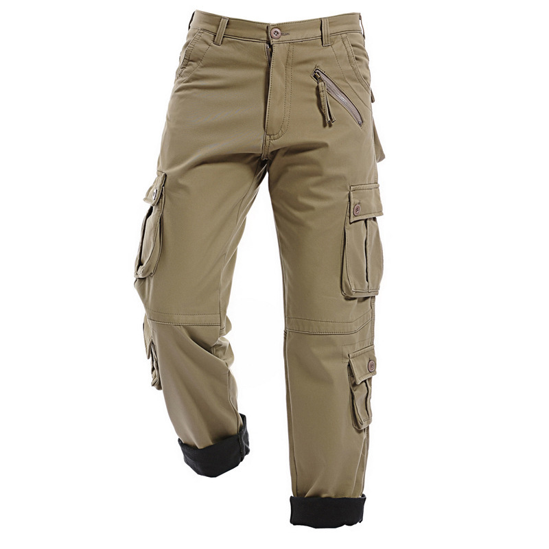 Winter Velvet Pants Men's Cargo Pants Loose Casual Sports Straight Pants Multi-Flap Pocket Pants Thickeneded Fleece Warm Pants