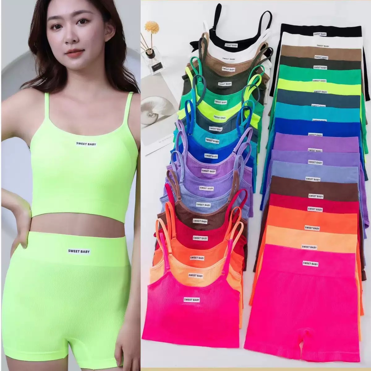 Горячая продажа, спортивный топ для йоги для женщин, повседневный высокорастяжимый комплект из двух предметов