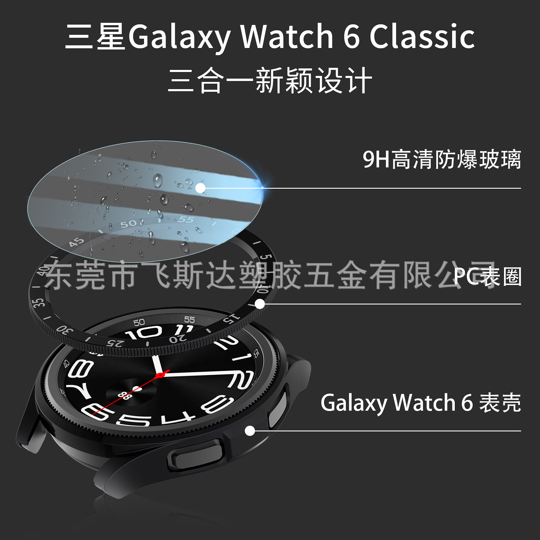 Suitable for Samsung Galaxy Watch6 43/47mm Watch Protective Case + Film + Ring Fuel Injection Pc Case