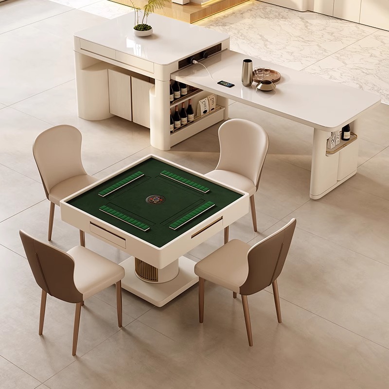 Mahjong table dining table integrated dual-purpose rock plate island table dining table retractable automatic motor linen multifunctional simple