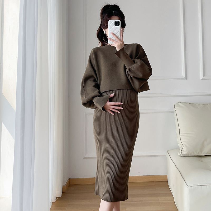 Настоящее фото в наличии костюм для беременных осень и зима новая мода два предмета