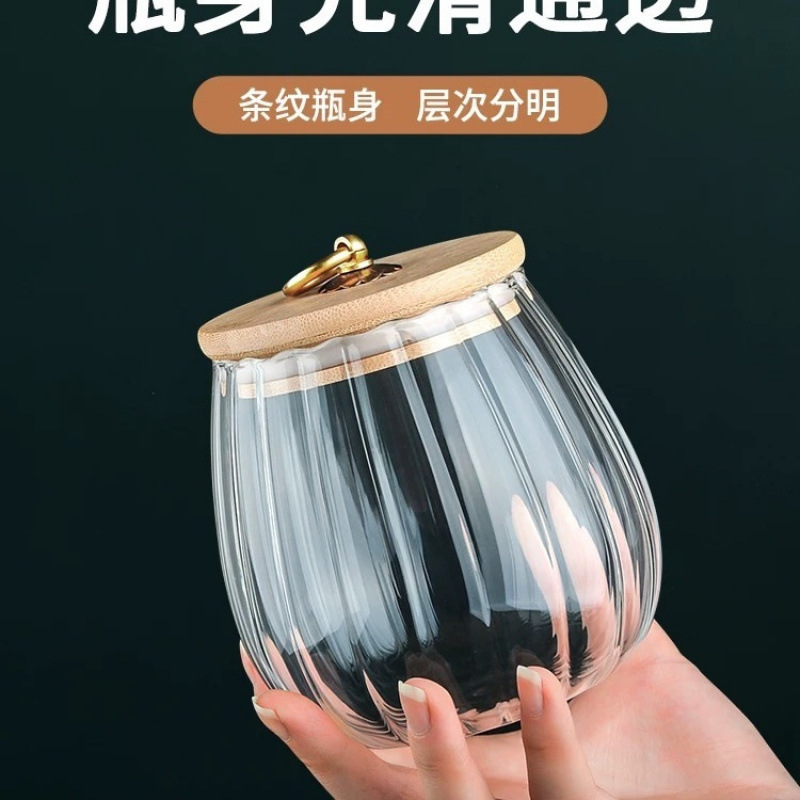 Tea Can Sealed Can Household Storage Can Large Capacity Pu'Er Tea Can Creative Glass Tea Warehouse Flower Tea Can