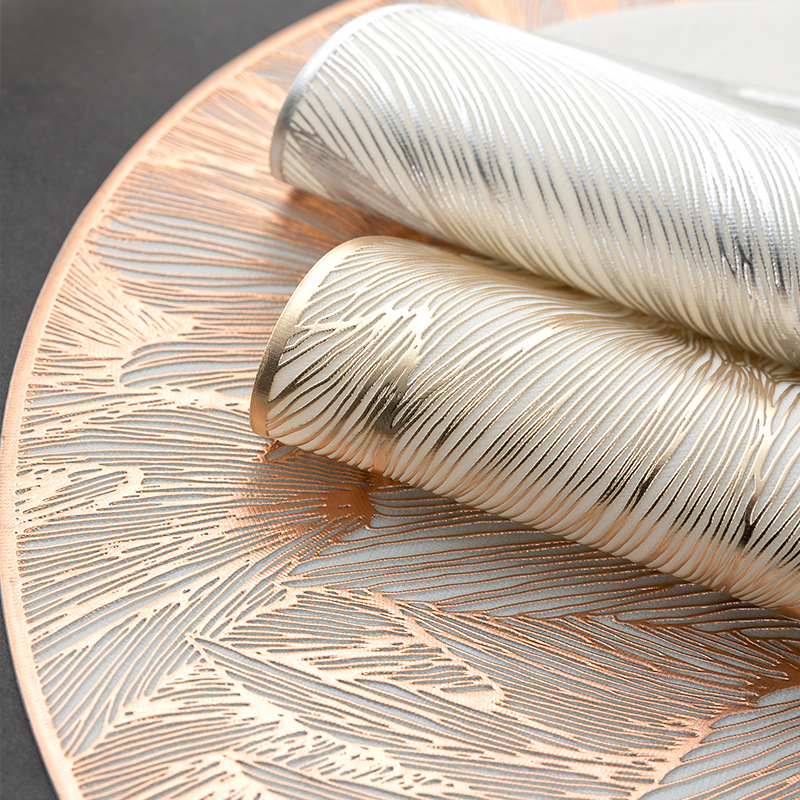 Bronzing Placemat PVC Waterproof Oil Insulated Table Mat Cross-border temu Hishiyin Amazon Explosive Solid Bottom Western Placemat