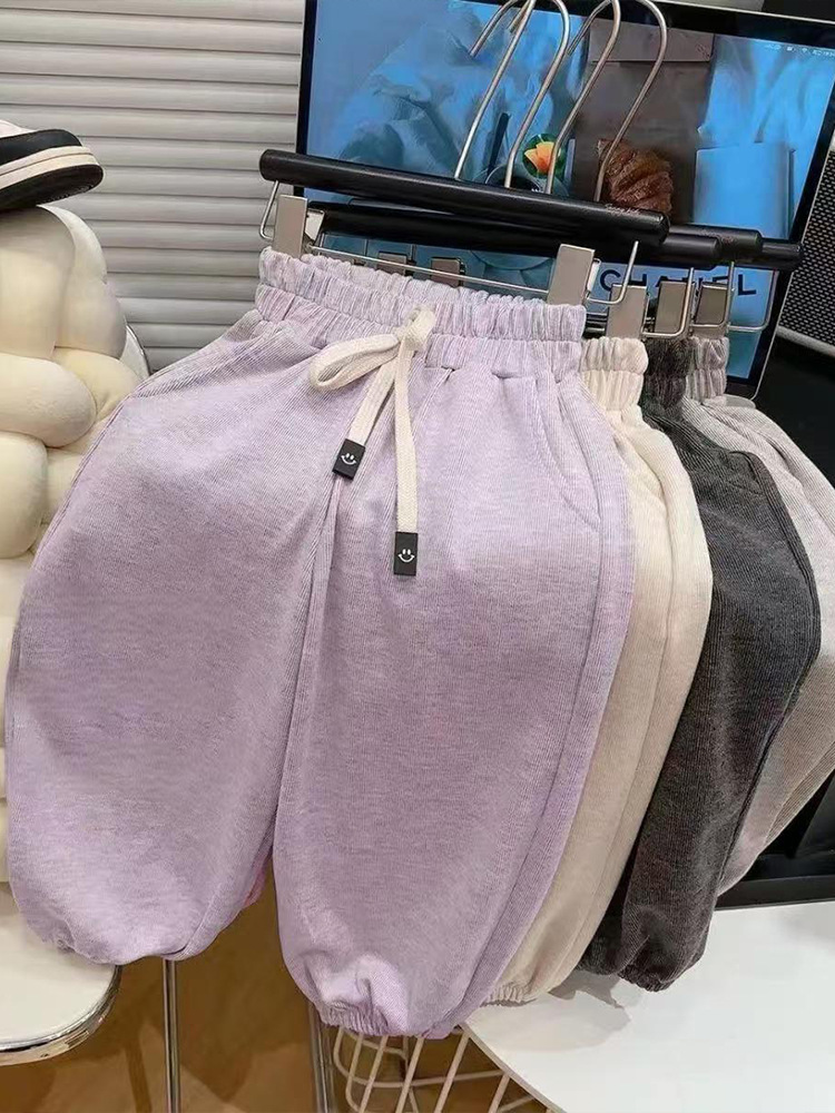 Children's Autumn Solid Color Lantern Pants for Girls, Leggings for Outerwear, Boys' Elastic Straight Casual Long Pants