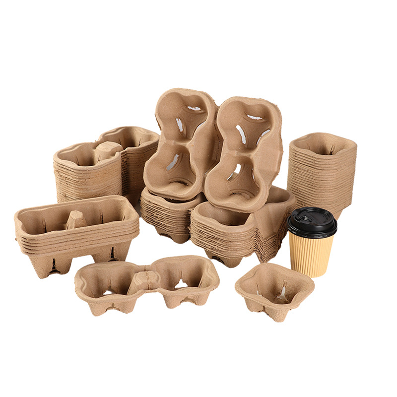 Cup Holder Disposable Takeaway Packed Milk Tea Cup Holder Degradable Single Double Four Cup Pulp Cup Holder Coffee Soybean Milk Cup Holder