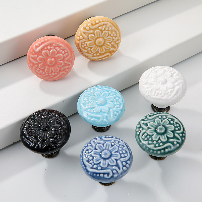 Новая китайская стильная ручка для шкафа, ретро узор, с одним отверстием, керамическая ручка