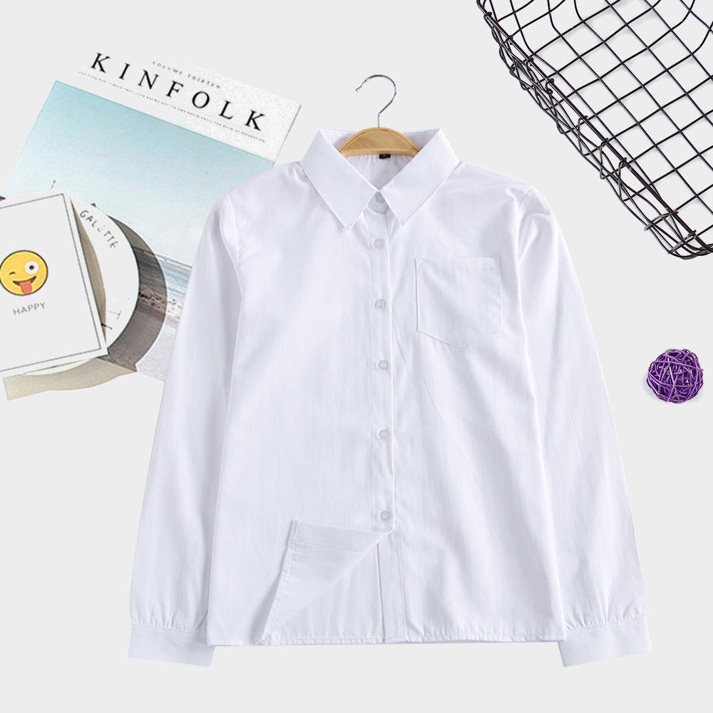 Japanese Jk Uniform Long-Sleeved White Shirt Japanese Style School Uniform Long-Sleeved Pointed Collar Square Collar Corner Placket Impermeable