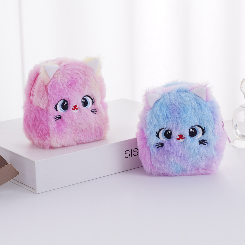 Cross-border cartoon cute girl heart plush coin purse mini wallet Korean style fresh earphone storage key case