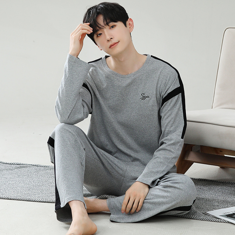 Pajamas for Men Spring & Fall New Round Neck Pullover Long-Sleeved Trousers Set Can Be Worn Outside Sports Style Home Clothes Two-Piece Set