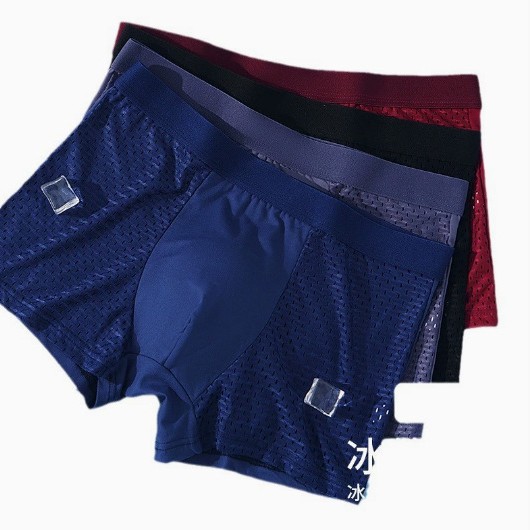 Factory direct ice silk mesh boxer pants waist striped men's underwear soft breathable fast hand trembles hot sale