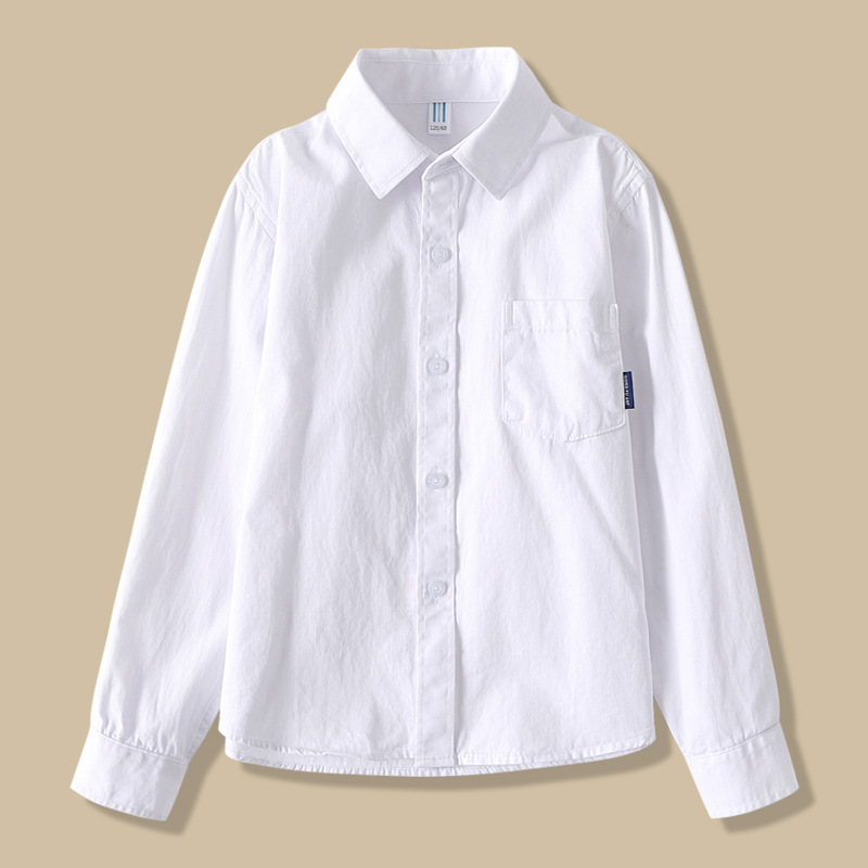Spring and Autumn Boys' Ironing-free White Shirt Long-sleeved Cotton School Uniform for Primary School Students Children's Table Performance Clothes Girls' White Shirt