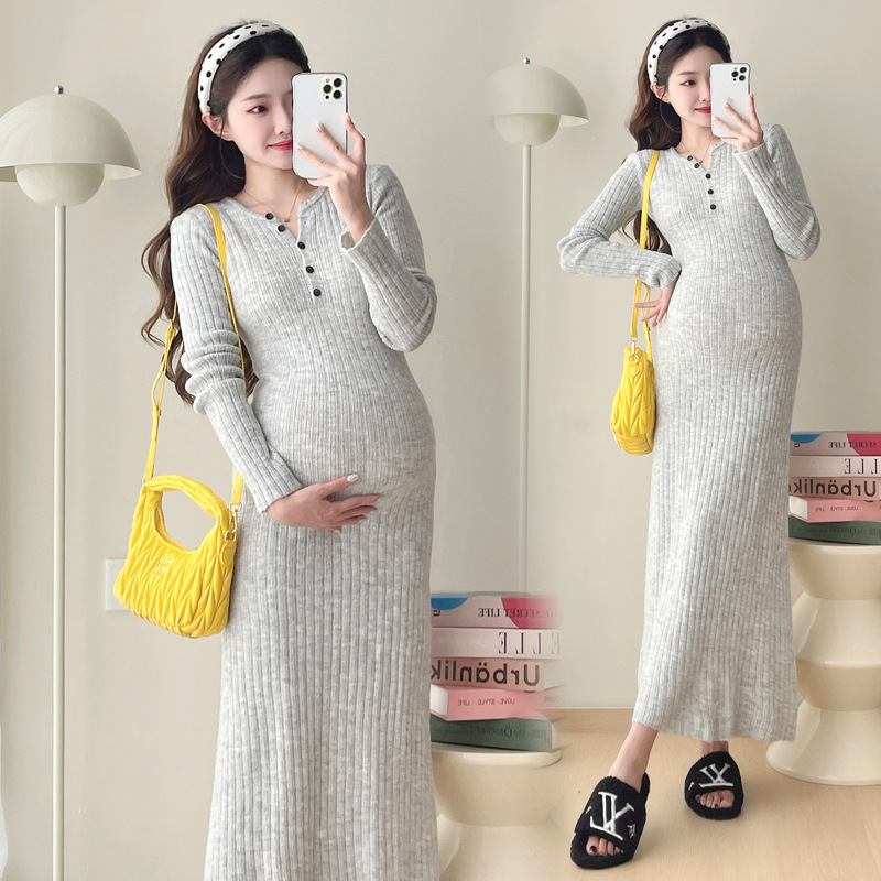 Maternity's Spring and Autumn 2024 New Sweater French Knitted Pit Strip Inner Autumn dress Long Skirt