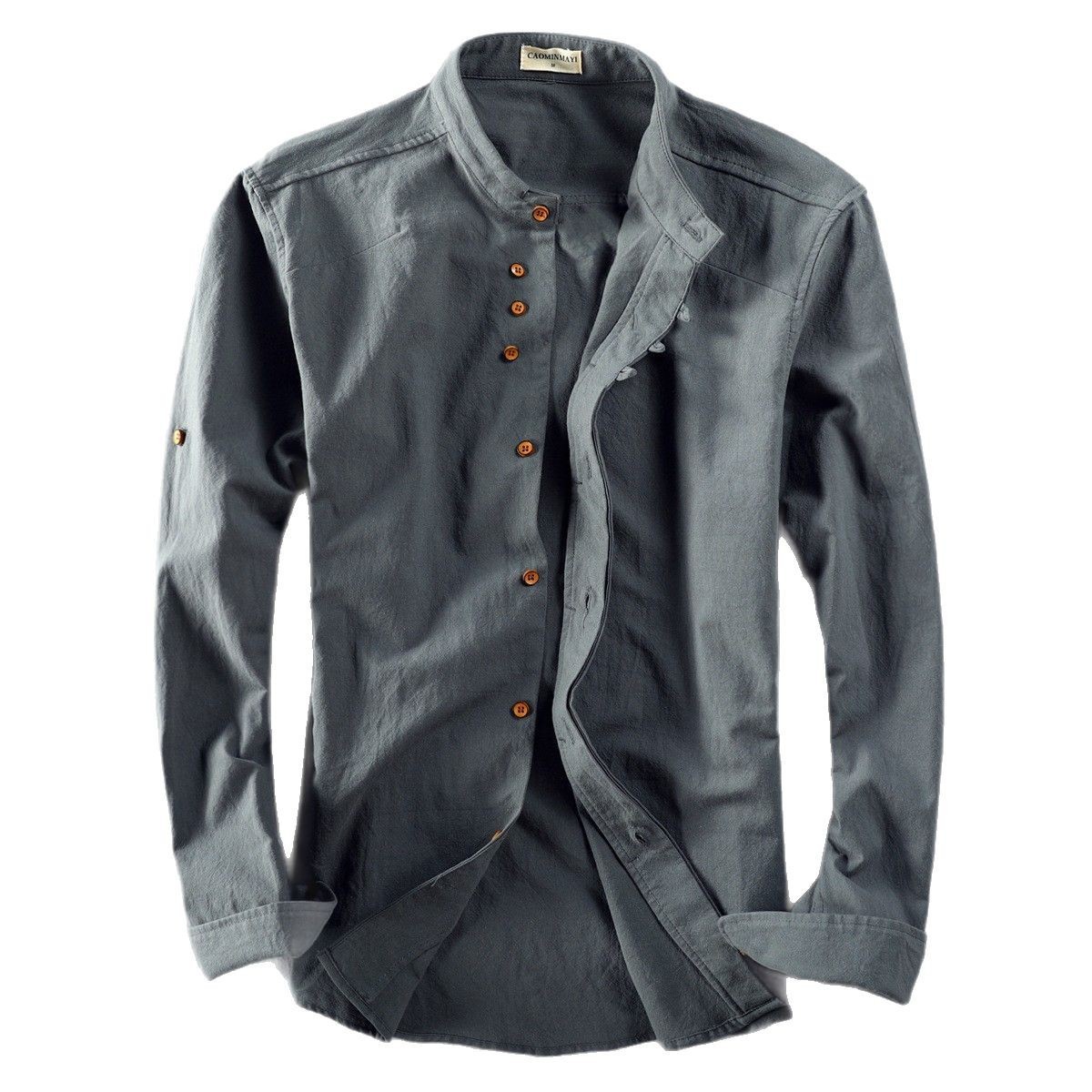 Foreign Trade European Size Men's Stand Collar Linen Long-Sleeve Shirt Liangxiao - This Link Should Not Be Taken Casually