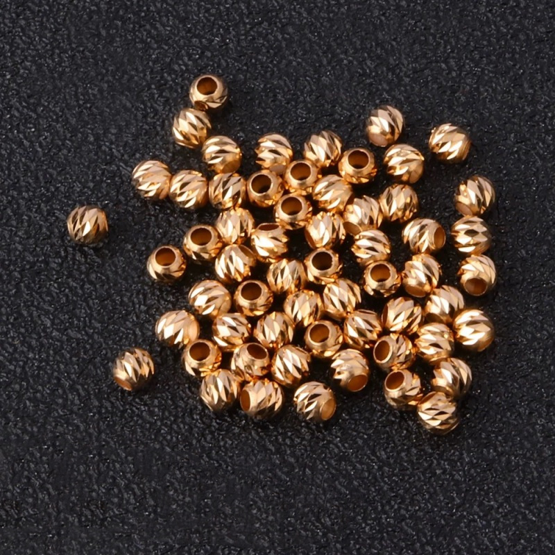 18K Gold Engraved Beads Au750 Colored Gold Engraved Beads Spacer Beads DIY Handmade Accessories Drainage Style Braided Rope Bracelet Wholesale