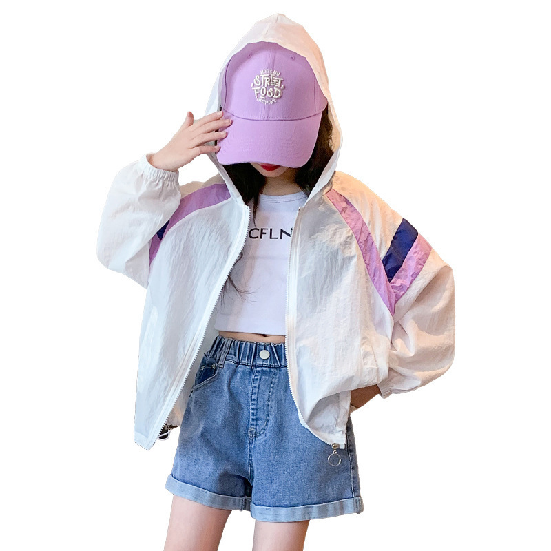 370 Girls' Summer Sun Protection Clothing Thin Style 2025 Children's Air Conditioning Shirt Girls' Jacket Breathable Sun Protection Clothing for Older Children