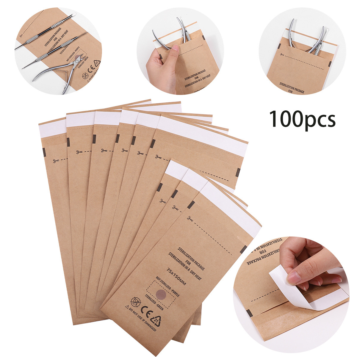 Disposable cowhide self-sealing bag disinfection bag high temperature dry heat nail disinfection bag high temperature kraft paper self-sealing disinfection bag