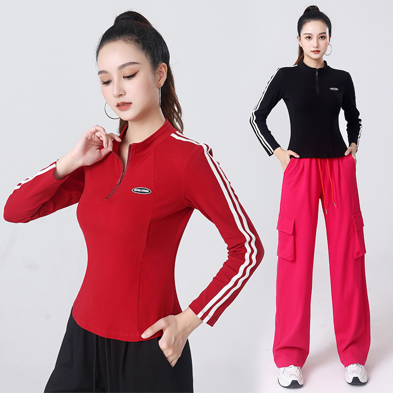 Autumn 2024 new half zipper long sleeve square dance slim fit sports clothing women's cotton in stock suit