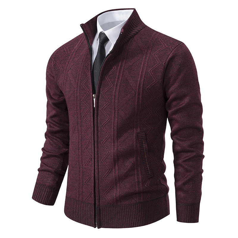 Autumn and winter men's middle-aged sweater cross-border casual men's cardigan sweater coat stand collar knitted thickened warm