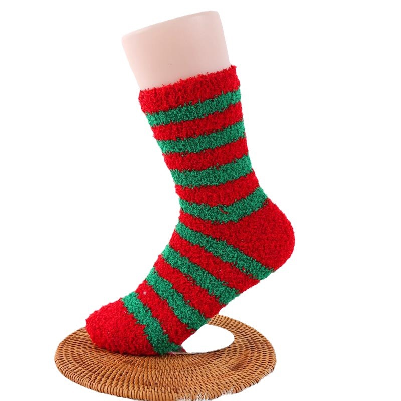 Autumn and winter ladies bow Christmas socks half velvet floor socks Christmas coral velvet socks tube socks elderly batch