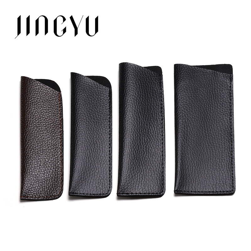 Wholesale Black Bevel Presbyopic Glasses Leather Case PVC Myopia Glasses Leather Bag Portable Storage Dustproof Leather Glasses Bag