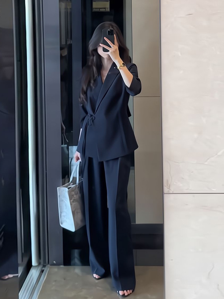 2730 spring new plus size women's professional slim suit suit chubby girl capable temperament wide leg two-piece suit