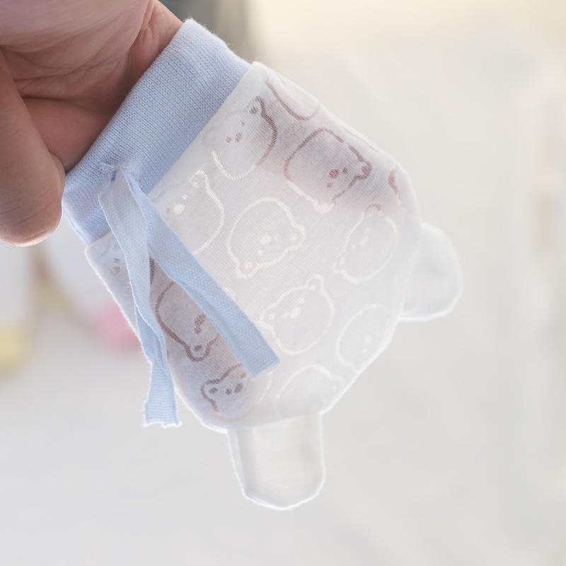 Baby's Anti-scratch Mesh Cotton Gloves Summer Thin Breathable Cool Flower Drawstring Lace-up Baby's Adjustable Gloves