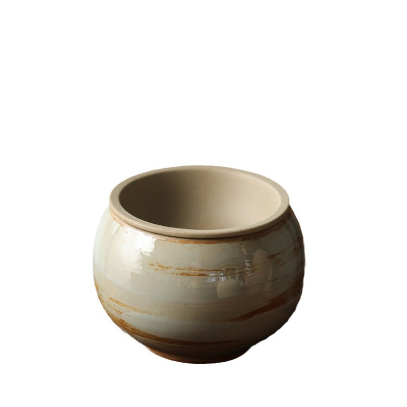 Coarse Pottery Tea Washing Tea Residue Tank Household Ceramic with Lid Built Water Tea Bowl Water Basin Japanese Retro Water Washing Pen Washing Pot Holder