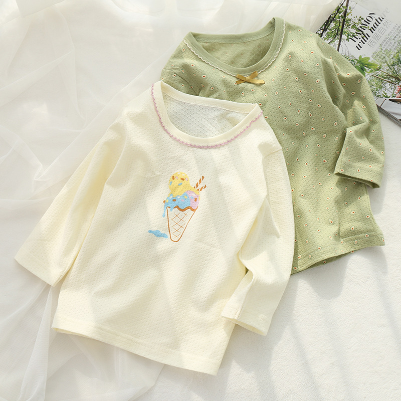 New Spring and Summer Thin Children's Home Wear Cotton Soft Breathable Sweat Absorbing Girl's Top Long Sleeve Two-piece Bag