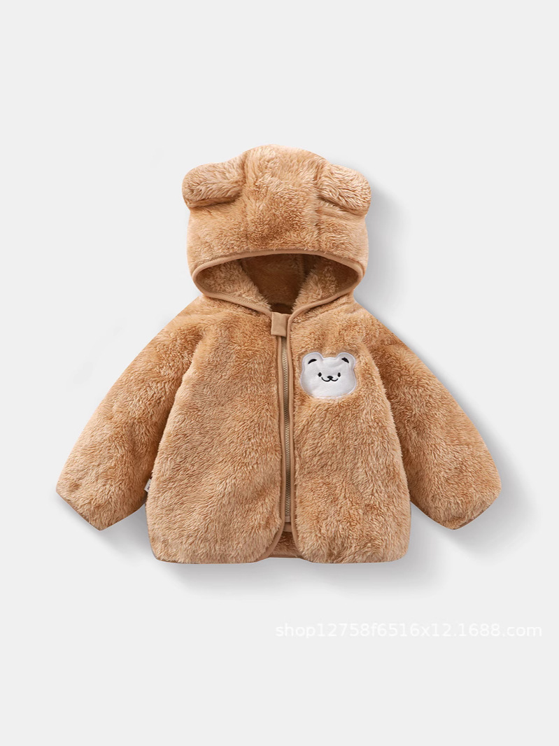 Children's Cartoon Plush Top Autumn and Winter New Baby Cute fleece-lined Hooded Zipper Shopback Home Clothes Jacket