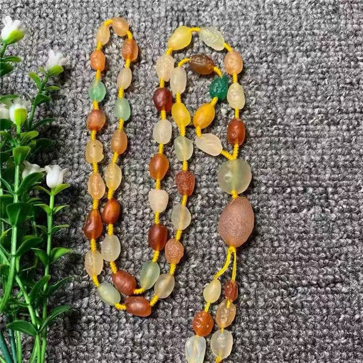 Natural Agate Raw Stone Wholesale Alxa Gobi Rainbow Necklace Accessories Sweater Chain Desert Scenery White Agate