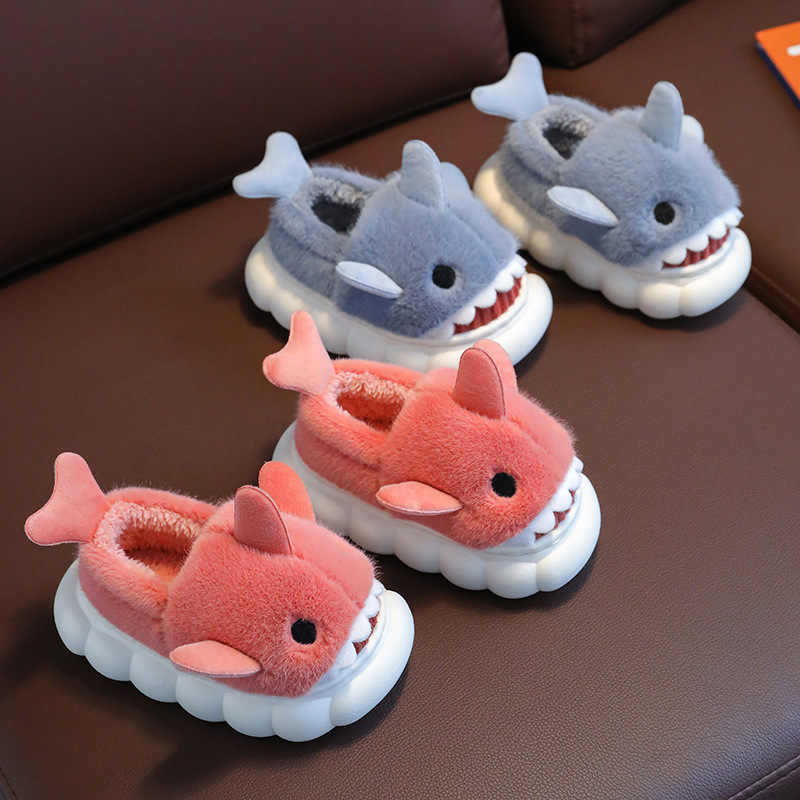 2023 shark children's bag heel cotton slippers new boys' home non-slip cartoon girls' boys' cotton shoes winter