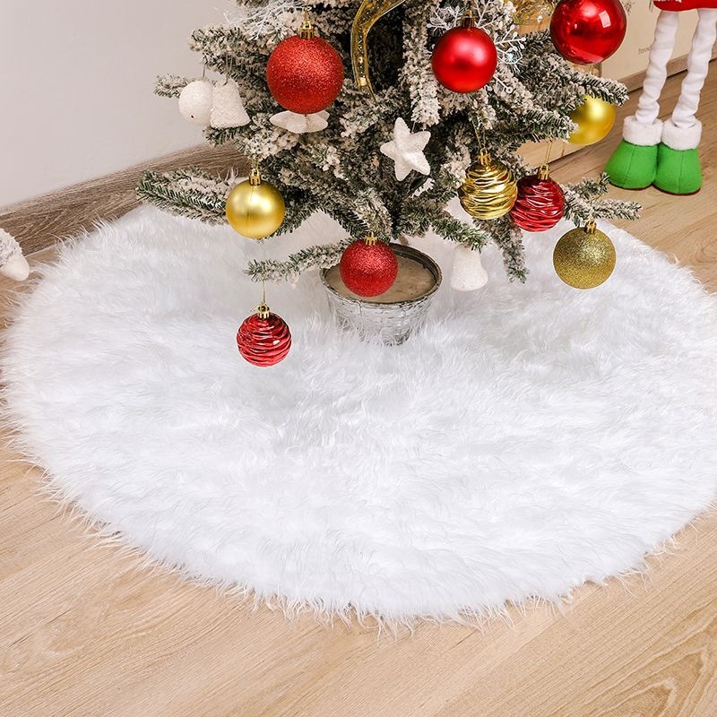 Christmas Tree Skirt Wholesale Christmas Decorations White Tree Skirt Long Plush Embroidered Sequin Tree Skirt Pure White Rabbit Fur Tree Skirt