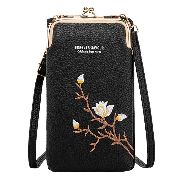 2025 New Cross-Border Embroidery Niche Bag Crossbody Women's Easiest for Match Mini Mobile Phone Bag Fashion Women's Long Wallet