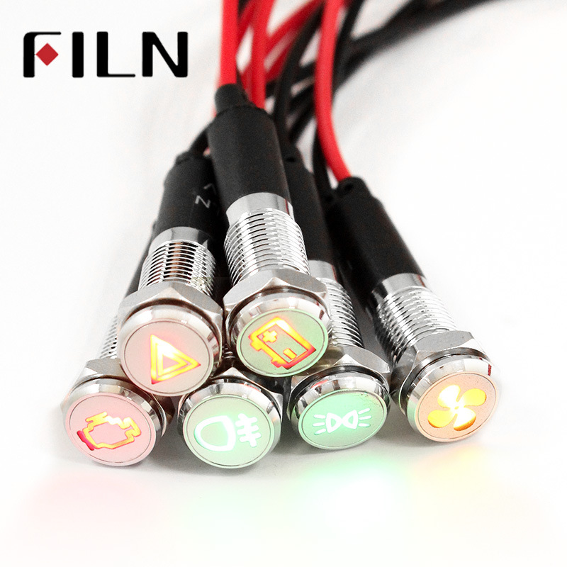 12mm various symbols with line indicator 12V220V metal signal lamp LED auto and motorcycle parts modification