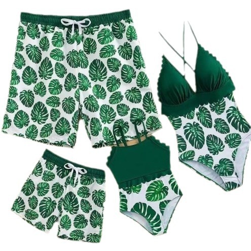 Cross-border Fashion European and American Bikini Sexy Solid Color Stitching Mother-daughter Father-son Swimwear Parent-child Family Bikini Swimsuit