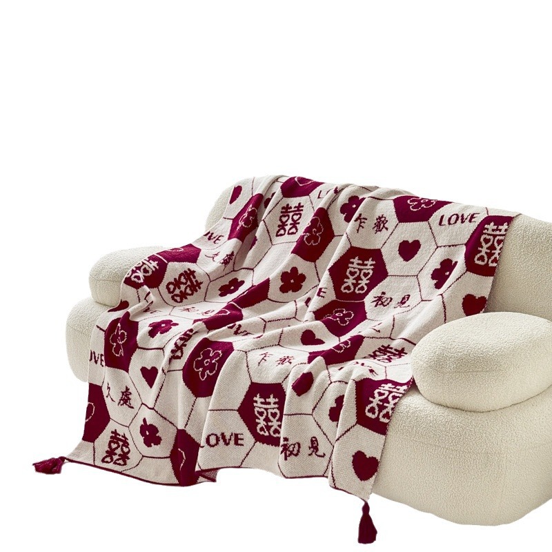 National Tide Wind Wedding Baixi Gai Blanket Wine Red Baifu Blanket Office Shawl Blanket Gift Cross-border Foreign Trade Xiyin