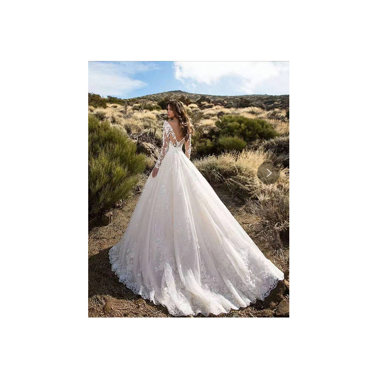 2025 summer new European and American women's Amazon long sleeve off shoulder bridal wedding dress dress dress 8801