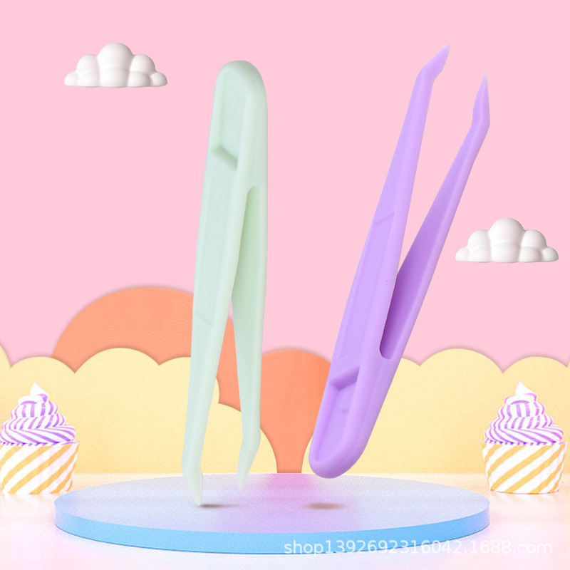 8cm plastic tweezers mini goo ka hand account clip color cartoon stationery tools hard plastic