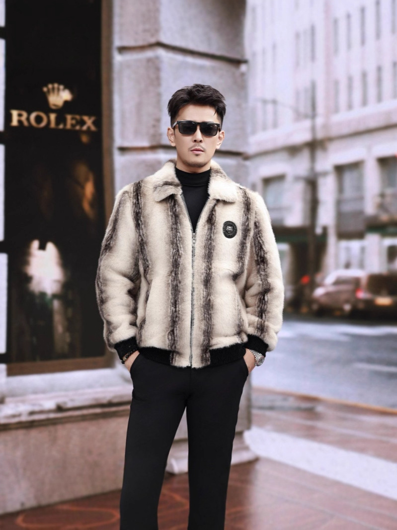 Tiger Pattern Mink Outwear Men's Whole Mink Real Mink Short Mink Haining Fur Outwear Men's 2025 Winter New Manufacturer