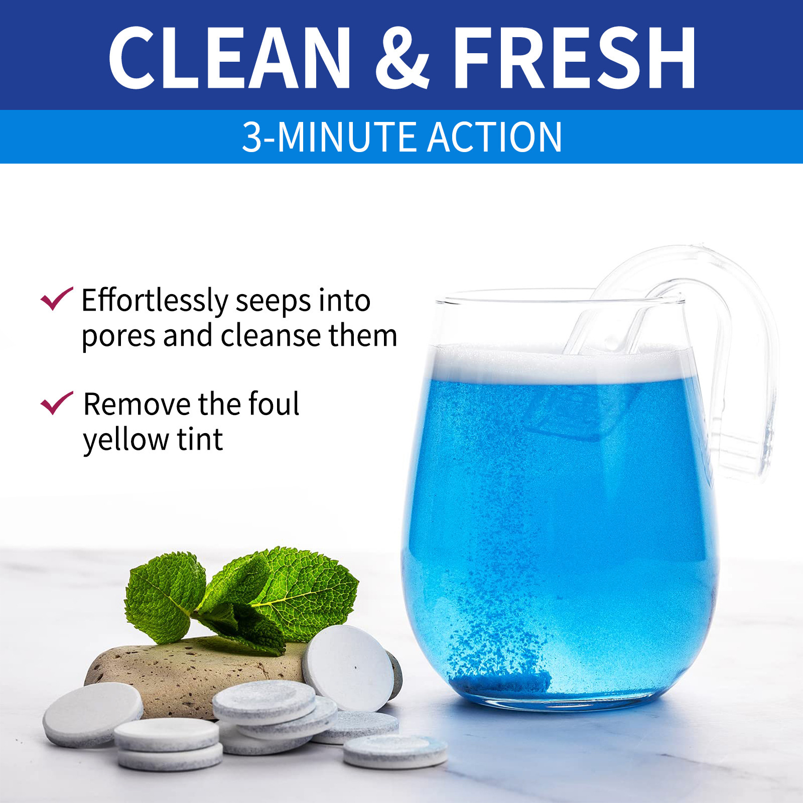 Jaysuing Denture Cleaning Tablets Fresh Breath Oral Cleaning Care Cleaning Tartar Stains Dazzling White Dentures