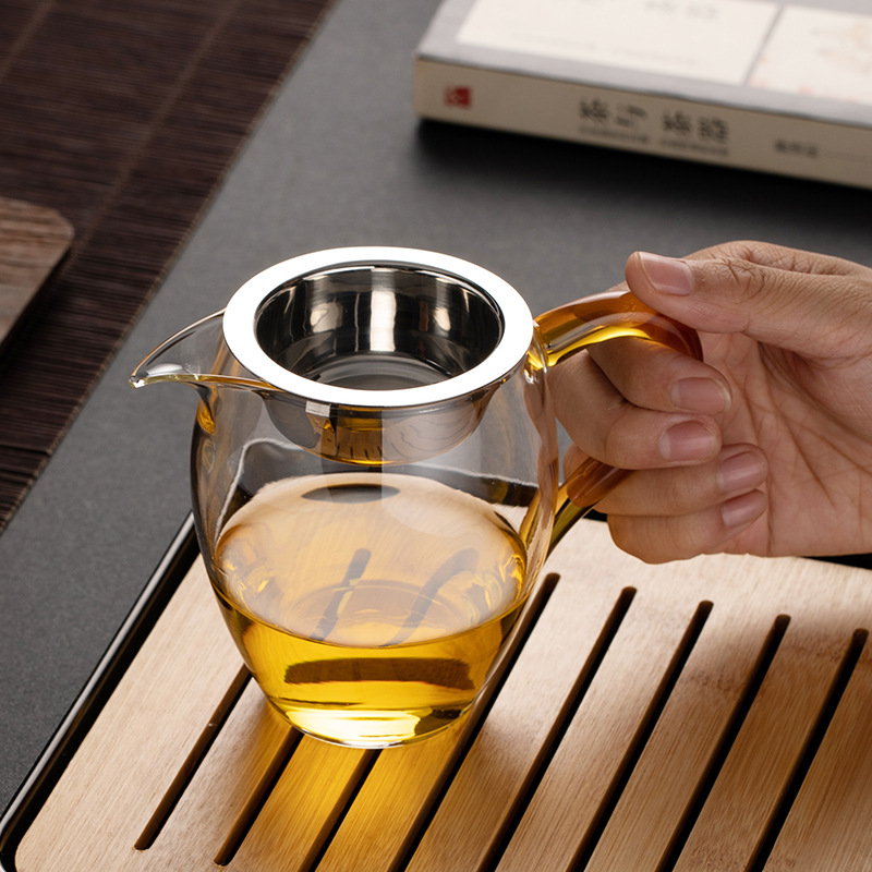 Glass Fair Cup with Tea Filter, Thickened Heat-Resistant Household Tea Divider, Tea Strainer Set, Kung Fu Tea Accessories