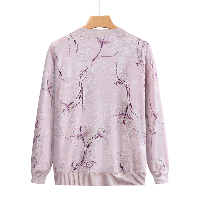 Middle-Aged and Elderly Mothers' Spring & Fall Jacquard Knitted Long-Sleeved Cardigan Chinese Style Buttoned Grandma's Loose Outer Top