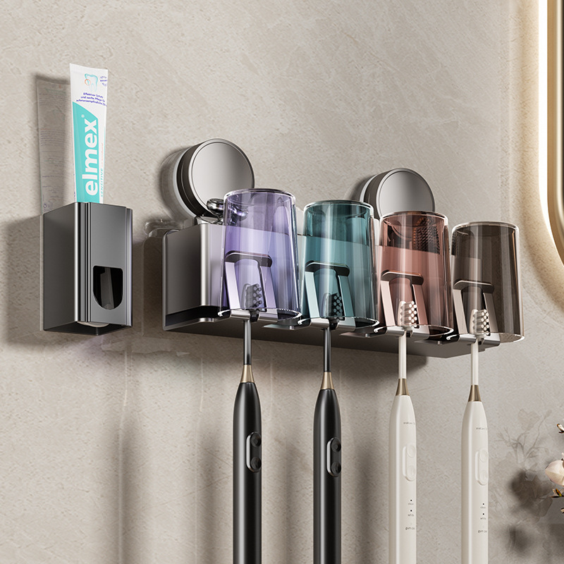 Bathroom Suction Cup Toothbrush Holder Toothbrush Cup Storage Rack Mouthwash Cup Brushing Cup Storage Washbasin Wall Hanging Family