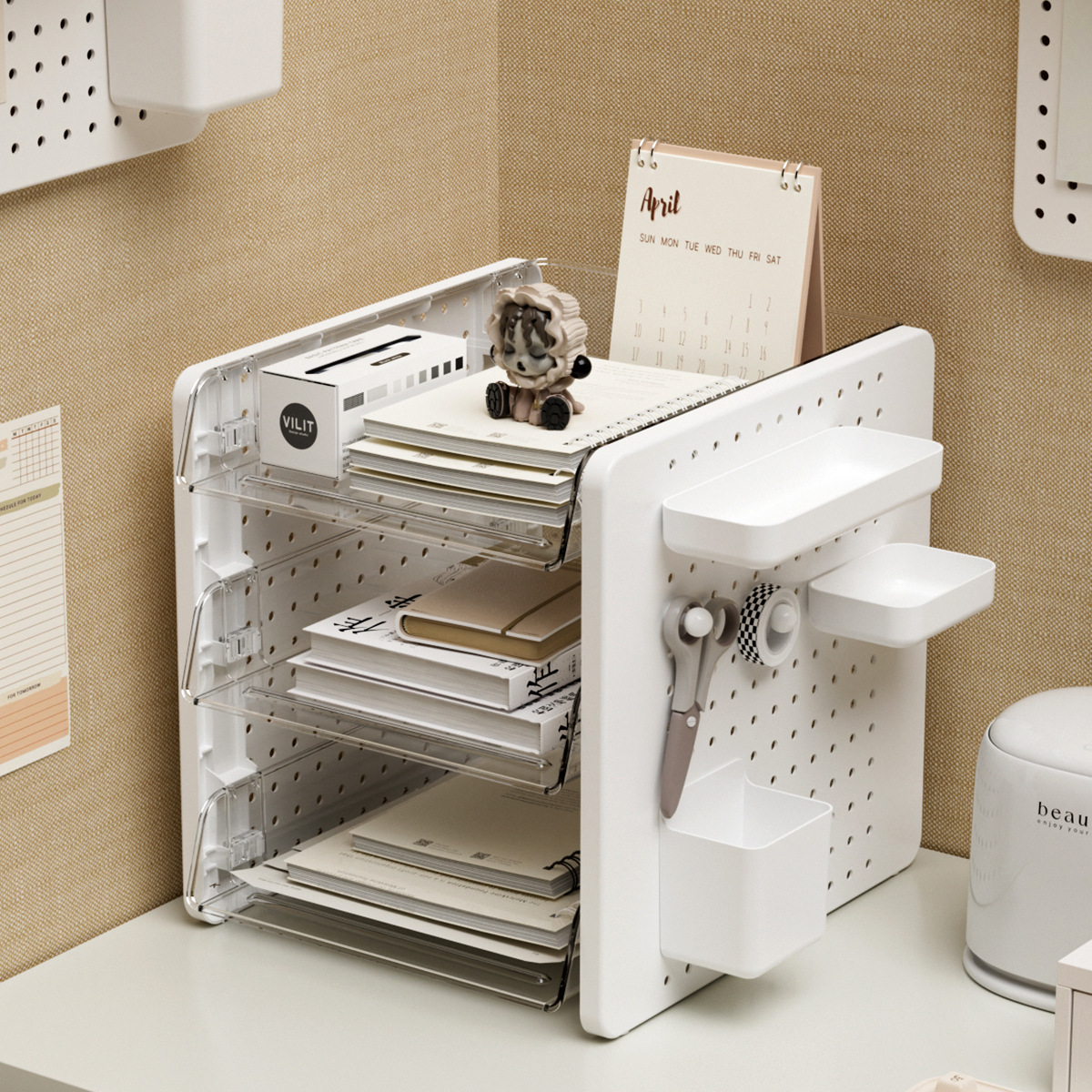 Desktop Storage Shelf Hole Board Dormitory Office Station Artifact Hand-held Display Data File Storage File Rack