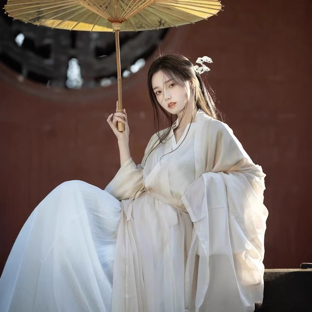 Han Clothing Wei Jin Guang Sleeve Fairy Skirt Collar Ancient Suit Fairy Elegant Antique dress 2025 Spring