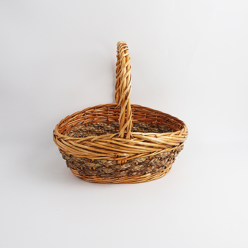Oval Wood Color Wicker Basket Flower Basket Floral Decorative Basket Fruit Basket Three-Piece Set Storage Basket Shopping Basket
