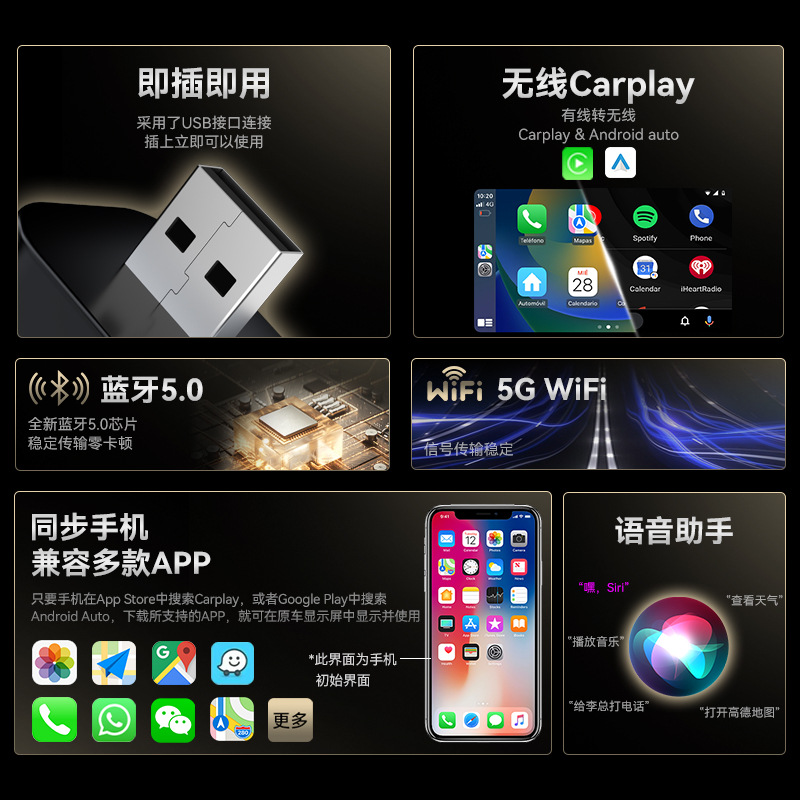 Hot Selling Carplay Wireless Box Smart Car-Machine Interconnection Module 2in1 Android Autocarplay Box